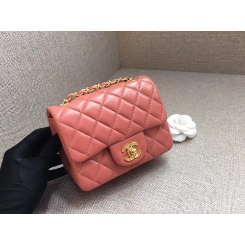 Chanel Classic MINI Flap Bag originele schapenvacht lederen A1115 roze gouden ketting
