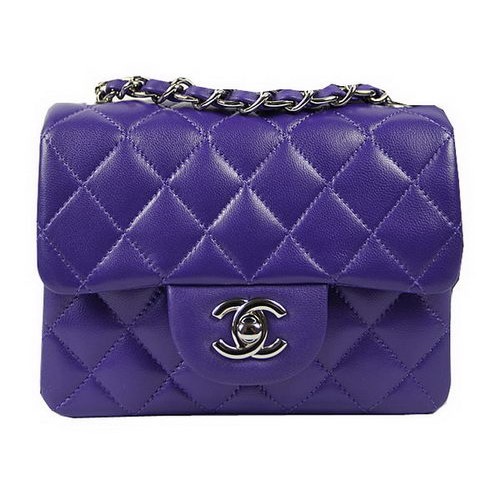 Chanel Classic MINI Flap Bag Violet Origineel Schapenleer CF1115 Zilver