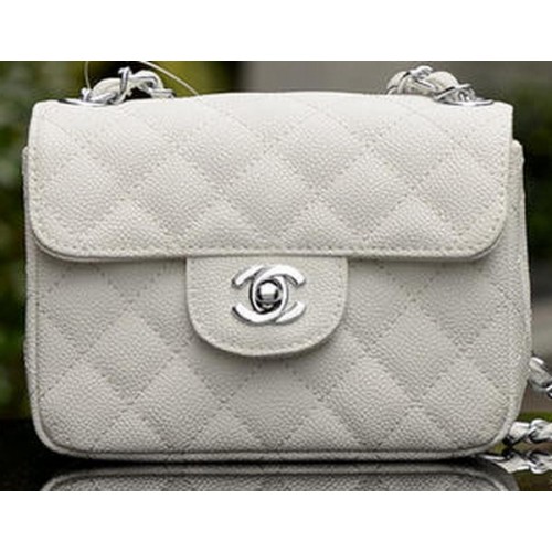 Chanel Classic MINI Flap Bag Wit Cannage Patroon A1115 Zilver