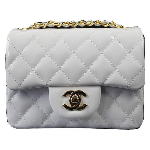 Chanel Classic MINI Flap Bag Wit Origineel Lakleer CF1115 Goud