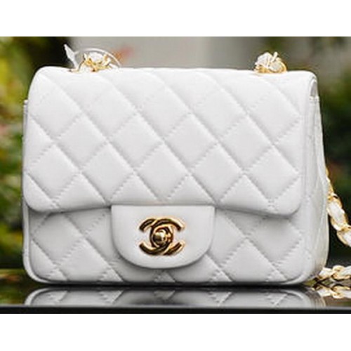 Chanel Classic MINI Flap Bag Wit Schapenvacht A37585 Goud
