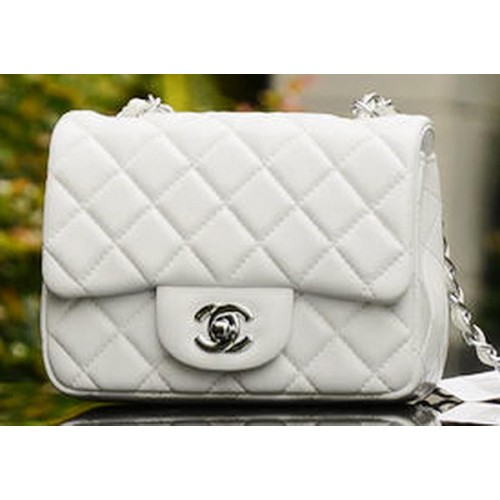 Chanel Classic MINI Flap Bag Wit Schapenvacht A37585 Zilver