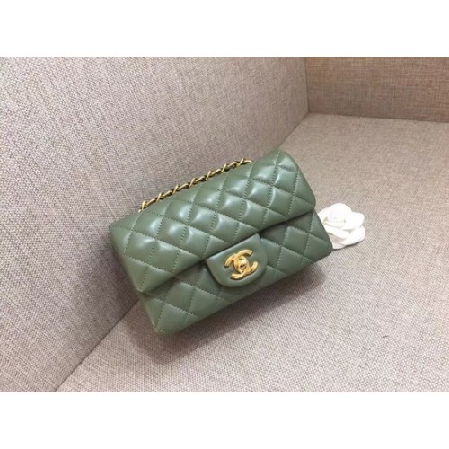 Chanel Classic MINI Flap Bag originele schapenvacht lederen A1116 groen gouden ketting