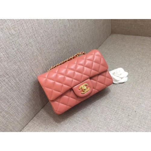 Chanel Classic MINI Flap Bag originele schapenvacht lederen A1116 roze gouden ketting