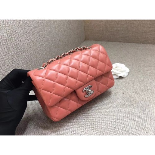 Chanel Classic MINI Flap Bag origineel Schapenleer A1116 roze zilveren ketting