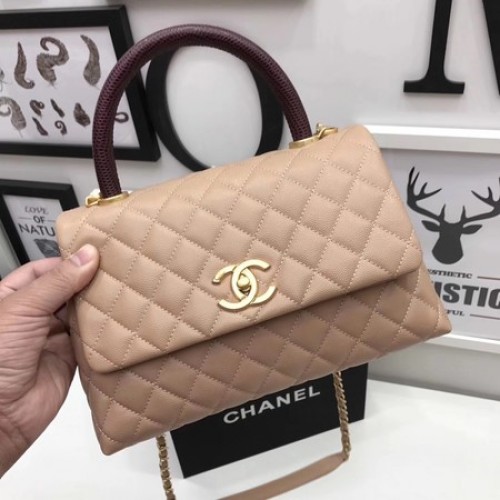 Chanel Classic Red Top Handle Bag Abrikoos Origineel Leer A92991 Goud