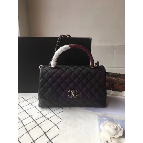 Chanel Classic Red Top Handle Bag Zwart Origineel Leer A92292 Zilver