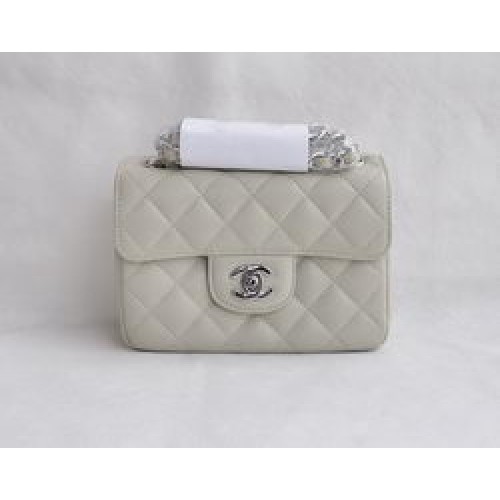 Chanel klassieke rijst wit lamsleer zilveren ketting gewatteerde flap tas 1115