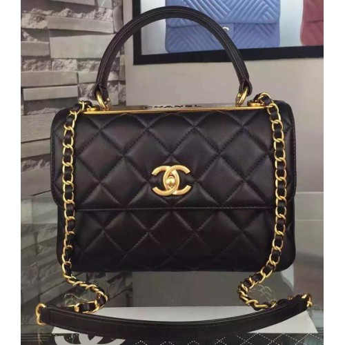 Chanel Classic Top Flap Bag Zwart Origineel Leer A98079 Goud