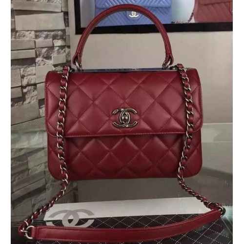 Chanel Classic Top Flap Bag Bordeaux Origineel Leer A98079 Zilver
