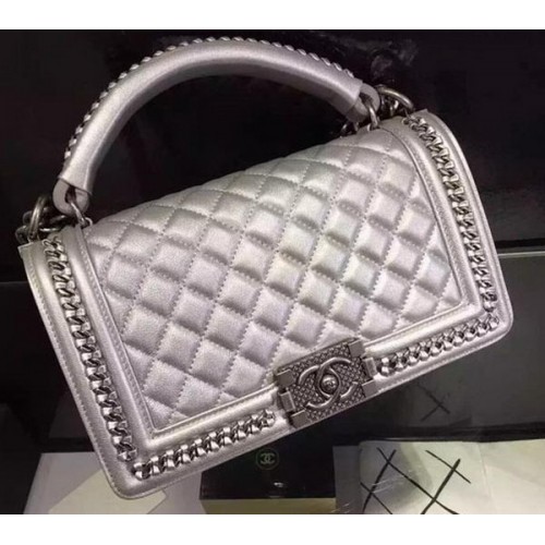 Chanel Classic Top Flap Bag Origineel Leer A90095 Zilver