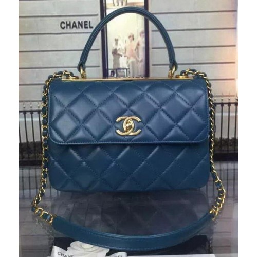 Chanel Classic Top Flap Bag Origineel Schapenleer A92236 Blauw