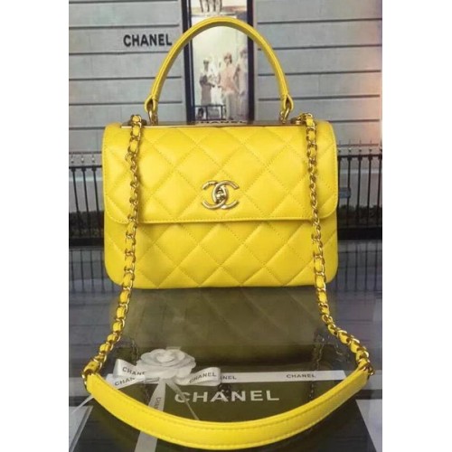 Chanel Classic Top Flap Bag Origineel Schapenleer A92236 Geel