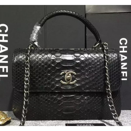 Chanel Classic Top Flap Bag Origineel Slangenleer A90095 Zwart