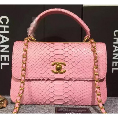 Chanel Classic Top Flap Bag Origineel Slangenleer A90095 Roze