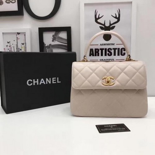 Chanel Classic Top Handle Bag Abrikoos Schapenleer A92991 Goud