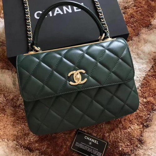 Chanel Classic Top Handle Bag Groen Schapenleer A92991 Goud