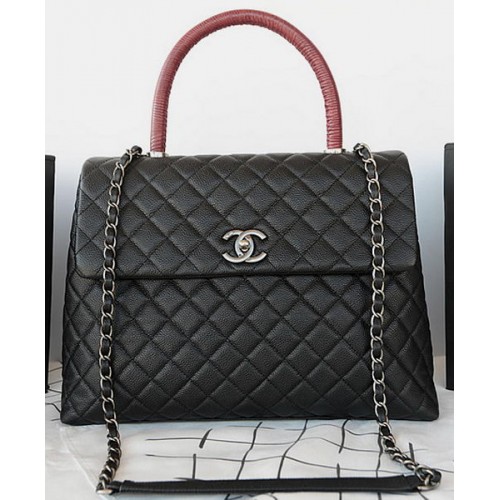 Chanel Classic Top Handle Bag Origineel Cannage Patroon A92993 Zwart