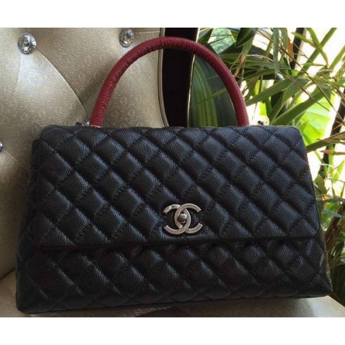 Chanel Classic Top Handle Bag Origineel Cannage Patroon A95168 Zwart & Rood