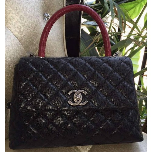 Chanel Classic Top Handle Bag Origineel Cannage Patroon A95169 Zwart & Rood