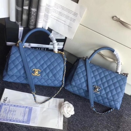 Chanel Classic Top Handle Bag Origineel Cannage Patroon A96901 Blauw