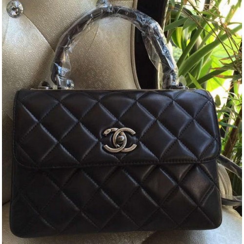 Chanel Classic Top Handle Bag Origineel Schapenleer A92236 Zwart