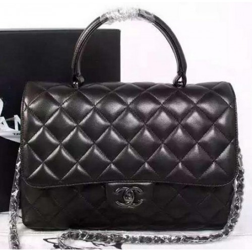 Chanel Classic Top Handle Bag Origineel Schapenleer A92238 Zwart