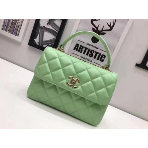 Chanel Classic Top Handle Bag Origineel Schapenleer A92991 Groen