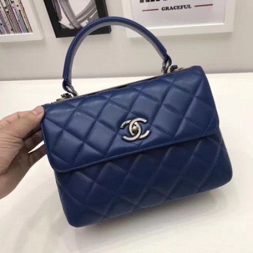 Chanel Classic Top Handle Bag Origineel Schapenleer A92991 Royal