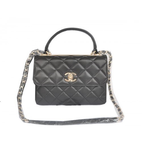 Chanel Classic Top Handle Bag Origineel Schapenleer Leer CHA92236 Zwart