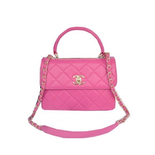 Chanel Classic Top Handle Bag Origineel Schapenleer Leer CHA92236 Rose