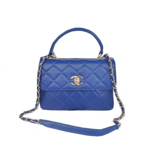 Chanel Classic Top Handle Bag Origineel Schapenleer Leer CHA92236 Royal
