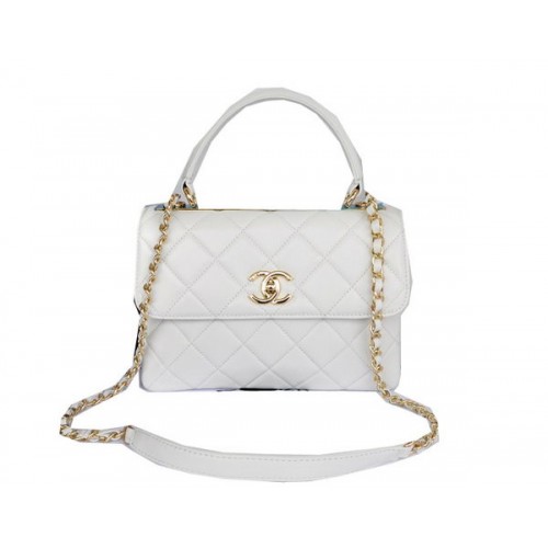 Chanel Classic Top Handle Bag Origineel Schapenleer Leer CHA92236 Wit