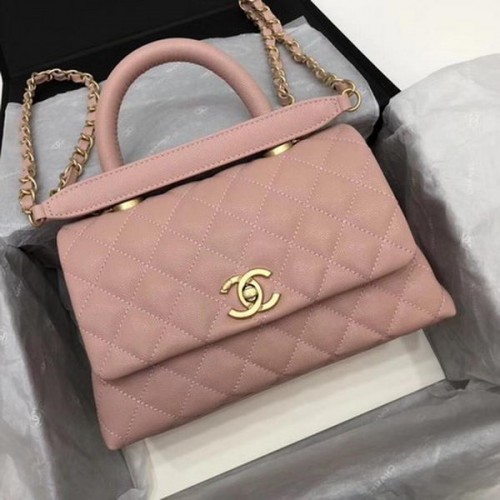 Chanel Classic Top Handle Bag Roze Cannage Patroon A92290 Goud