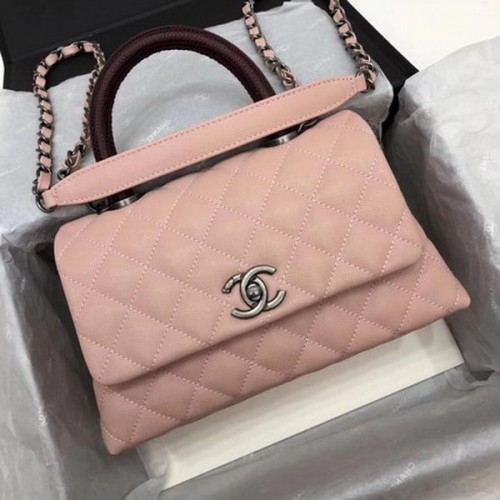 Chanel Classic Top Handle Bag Roze Cannage Patroon A92290 Rood