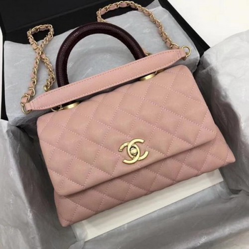 Chanel Classic Top Handle Bag Roze Cannage Patroon A92290 Wijn