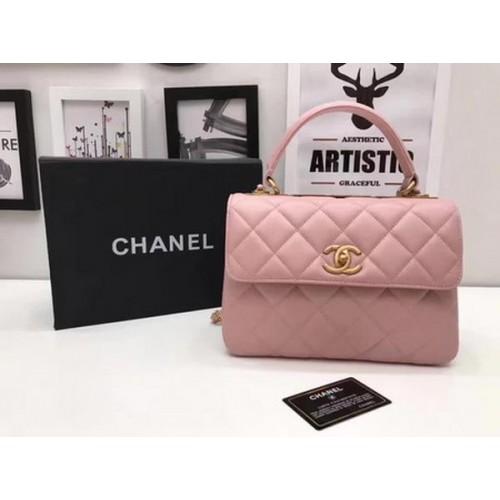 Chanel Classic Top Handle Bag Roze Schapenleer A92991 Goud