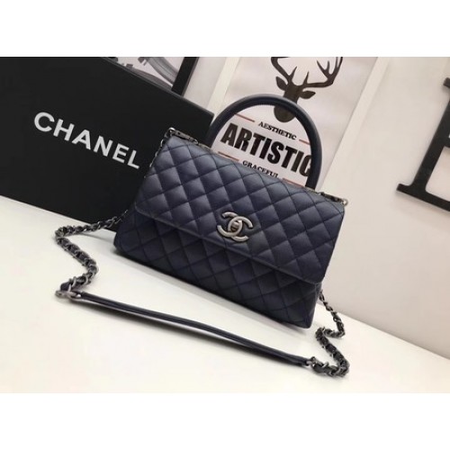 Chanel Classic Top Handle Bag Royal Origineel Leer A92991 Zilver