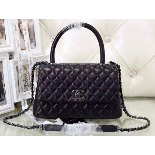 Chanel Classic Top Handle Bag Schapenleer A92991 Zwart