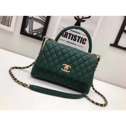 Chanel Classic Top Handle Bag Schapenleer A92991 Groen