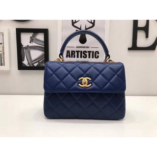 Chanel Classic Top Handle Bag Schapenleer CHA2371 Blauw