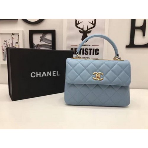 Chanel Classic Top Handle Bag Schapenleer CHA2371 Hemelsblauw