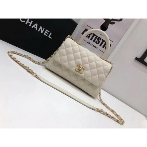 Chanel Classic Top Handle Bag Wit Cannage Patroon A92290 Goud
