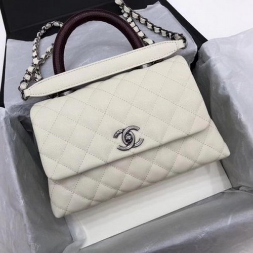 Chanel Classic Top Handle Bag Wit Cannage Patroon A92290 Rood