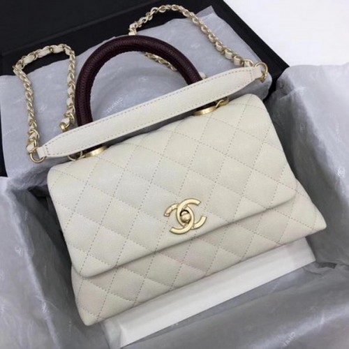 Chanel Classic Top Handle Bag Wit Cannage Patroon A92290 Wijn