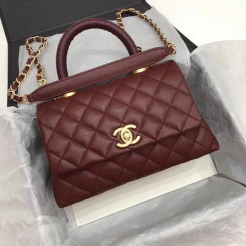 Chanel Classic Top Handle Bag Wijn Cannage Patroon A92290 Goud
