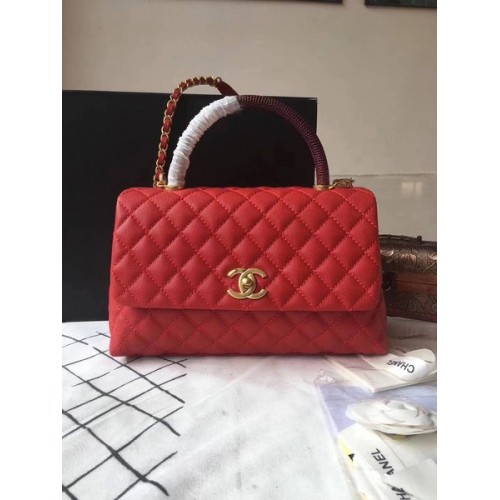 Chanel Classic Wine Top Handle Bag Rood Origineel Leer A92292 Goud
