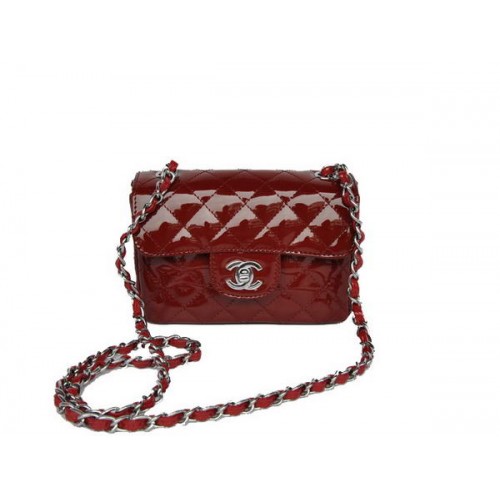 koop Goedkope Chanel Classic mini Flap Bag 1115 Bordeaux Patent Silver Hardware