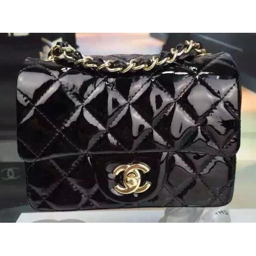 Chanel Classic mini Flap Bag Zwart Origineel Lakleer CF7171 Goud