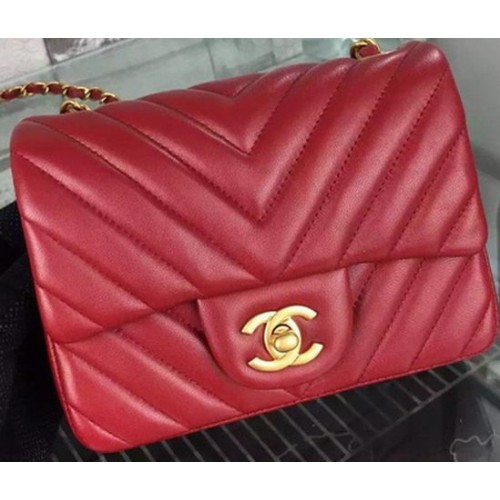Chanel Classic mini Flap Bag Chevron Schapenleer Leer A68748 Bourgondië